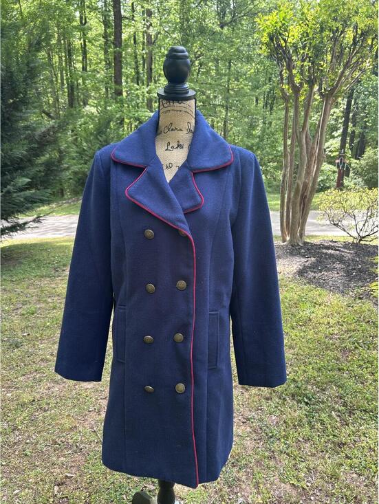 Jackets & Blazers - NorthStyle Navy Blue Military Peacoat - Red Contrast Trim -Gold Nautical Buttons